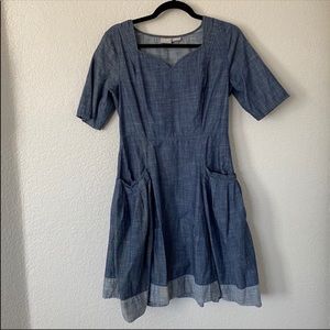 eShakti Denim Short Sleeve Sweetheart Midi Dress